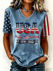 Women's Retro Independence Day Anniversary Printed Casual T-shirt