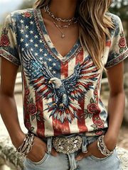 American Eagle & Roses Flag Inspired Washed T Shirt