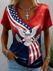 Retro Flag And Eagle Pattern Casual T-shirt