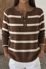 Women Imitation Cashmere Striped Long Sleeve Comfy Vintage Sweater