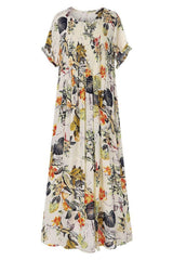 Floral Print Round Neck Short Sleeves Maxi Dress