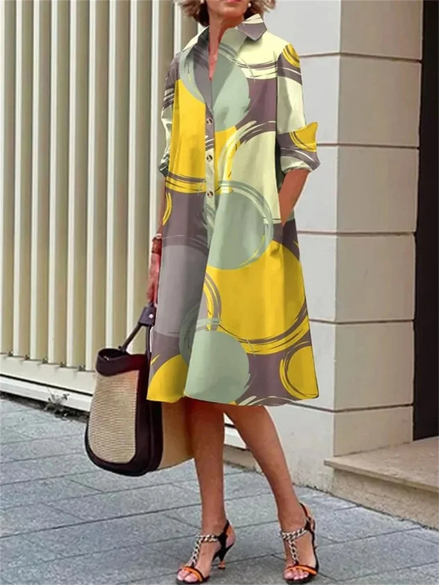 Urban Abstract Polka Dots Long Sleeve Shirt Dress
