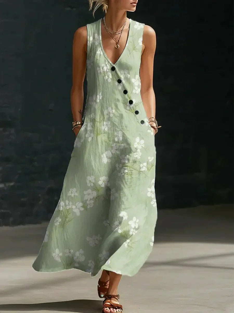 Women's Floral Pattern Art Print Casual Sleeveless Dress