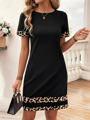 Leopard Print Round Neck Short Sleeve Dress