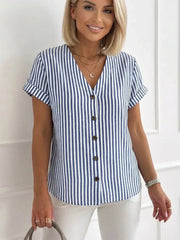 Blue Striped V-neck Short Sleeve Top