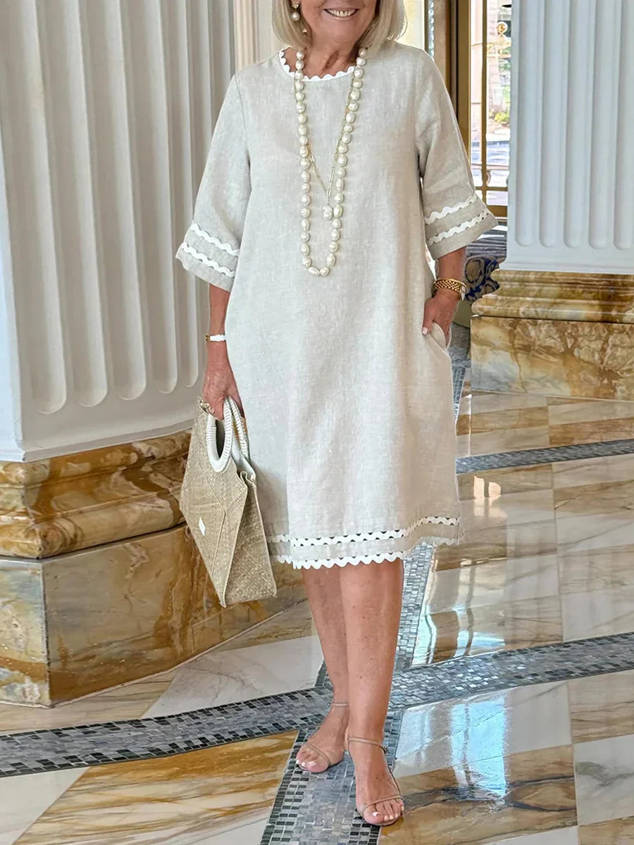 Loose Round Neck 3/4 Sleeve Midi Dress