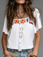 Women's Cozy Floral Print Short Sleeve Shirt