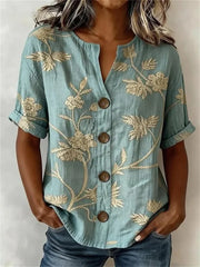 Vintage Floral Print Half Sleeve Blouse
