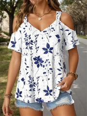Elegant Leaf Print Sleeveless Blouse