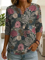 Vintage Floral Print Half Sleeve Blouse