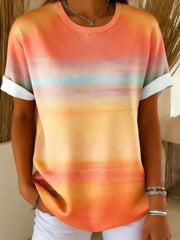 Casual Gradient Round Neck Short Sleeve  T-Shirt