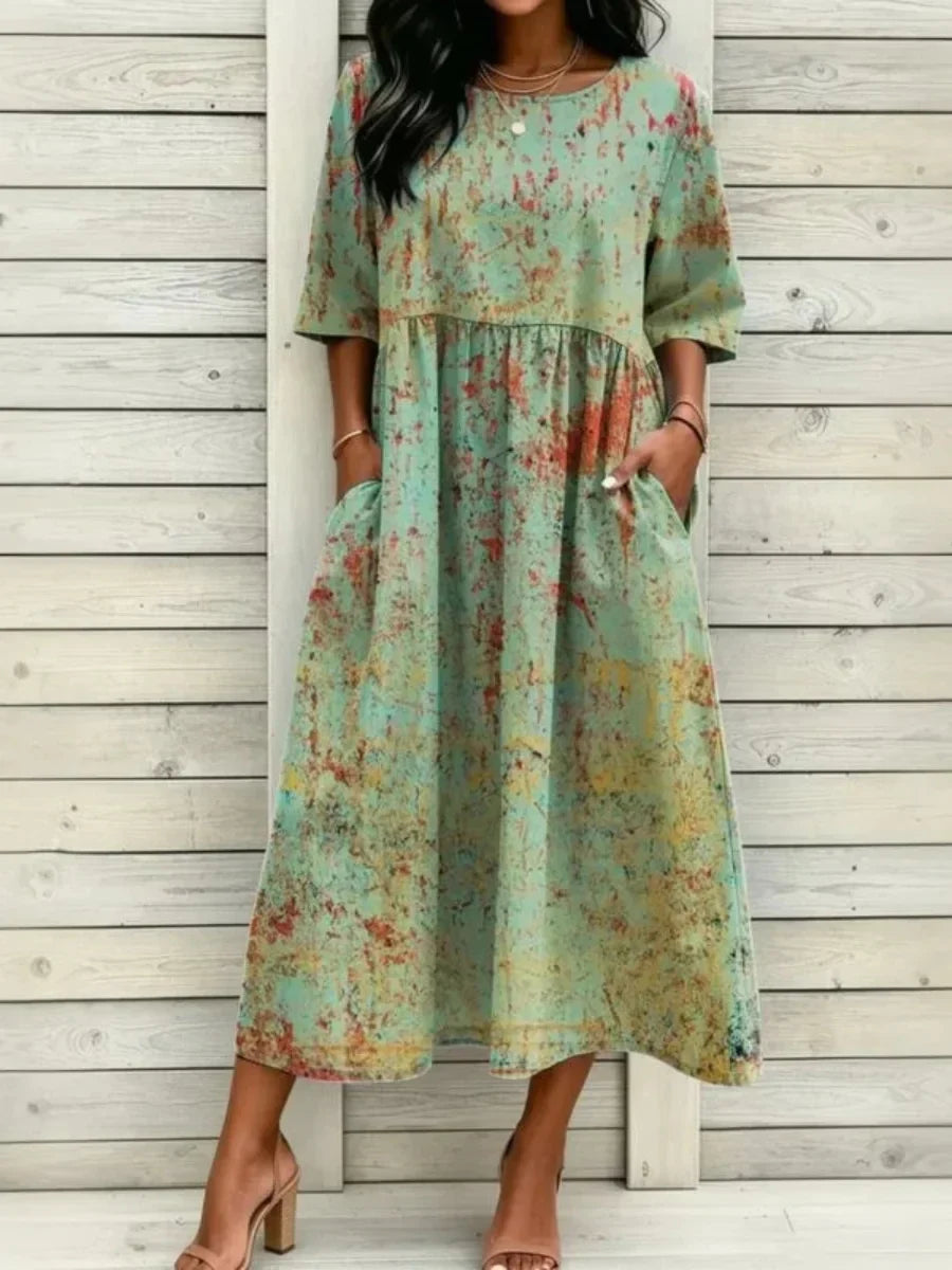 Vintage Casual Round Neck Half Sleeve Dress