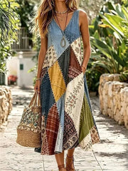 Casual Vintage V-neck Sleeveless Dress