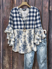 Vintage Floral Print 3/4 Sleeve Blouse