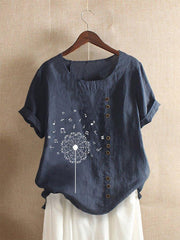 Musical Note Print Buttons Short Sleeves T-shirt