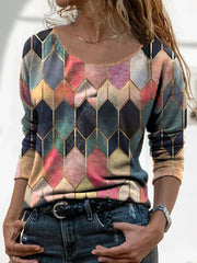 Geometric Print Crew Neck Long Sleeves Shirts