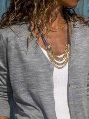 Solid Color V-neck Buttons Long Sleeves Sweater Cardigan