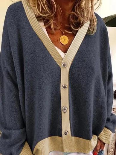 Plain V-neck Buttons Long Sleeves Sweater Cardigan