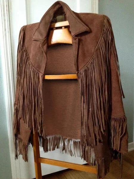 Solid Color Lapel Long Sleeves Tassel Jacket