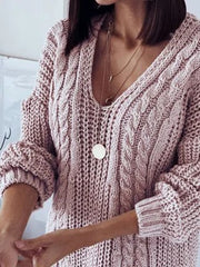 Casual Solid Color V-neck Long Sleeves Sweater
