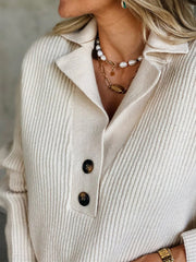 Solid Color Collared Buttons Long Sleeves Sweater