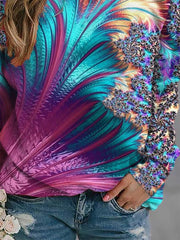 Feather Print Crew Neck Long Sleeves Sweatshirt