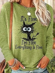 Cat Letter Print Crew Neck Long Sleeves Sweatshirt