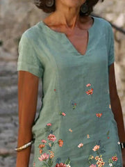 Floral Print V-neck Casual Short Sleeves Shirts