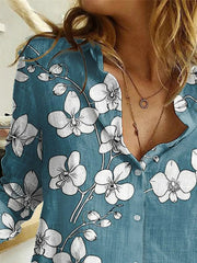 Floral Print Collared Buttons Long Sleeves Blouse