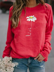 Floral Print Crew Neck Daily Long Sleeves Sweatshirt