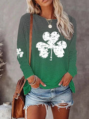 Clover Print Round Neck Long Sleeves Sweatshirt