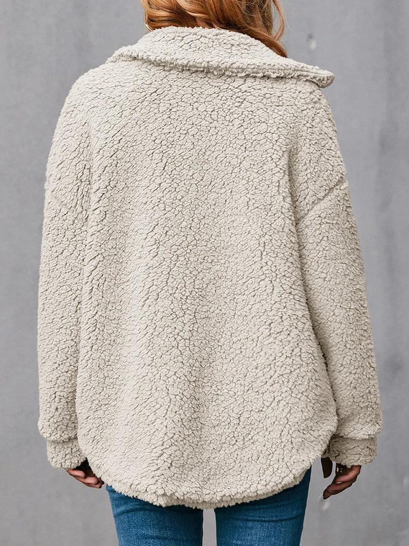 Plain Collared Buttons Fleece Long Sleeves Warm Coat