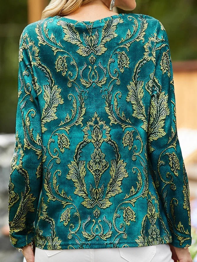 Ethnic Print Crew Neck Boho Long Sleeves Sweatshirts