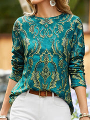 Ethnic Print Crew Neck Boho Long Sleeves Sweatshirts