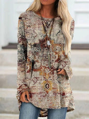 Geometric Print Round Neck Off Shoulder Sleeve Sweatshirt