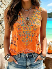 Women's Boho Floral Print Cotton Tank Top