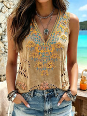 Women's Boho Floral Print Cotton Tank Top