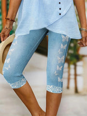 High Waist Butterfly Abstract Print Capri Pants Stretch