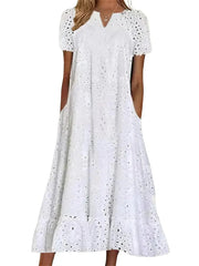 Women's Elegant Strategic Cutout V-neck Short Sleeve Maxi Dress