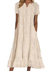 Women's Elegant Strategic Cutout V-neck Short Sleeve Maxi Dress