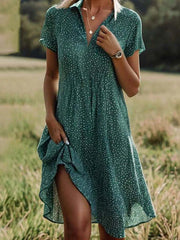 Women's Polka Dot Print Lapel Short Sleeve Dress