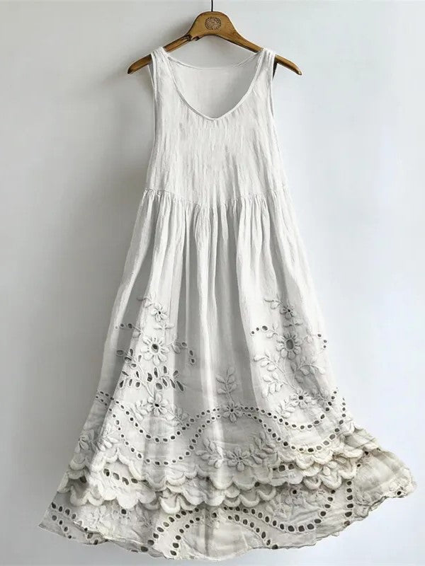 Cottage Floral Print Flowy Linen Tank Dress