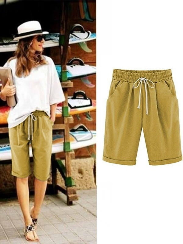 Plain with Pockets Sashes Holiday Loose Shorts (9 Colors)