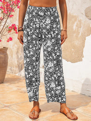 Floral Print with Pockets Elastic Waist Pants