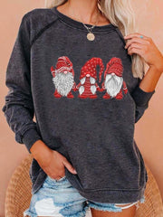 Cute Christmas Gnomes Print Long Sleeves Sweatshirt
