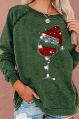 Christmas Wine Glass Print Long Sleeves Sweatshirt