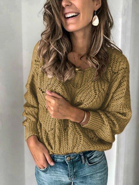 Solid Color Casual Crew Neck Long Sleeves Sweater
