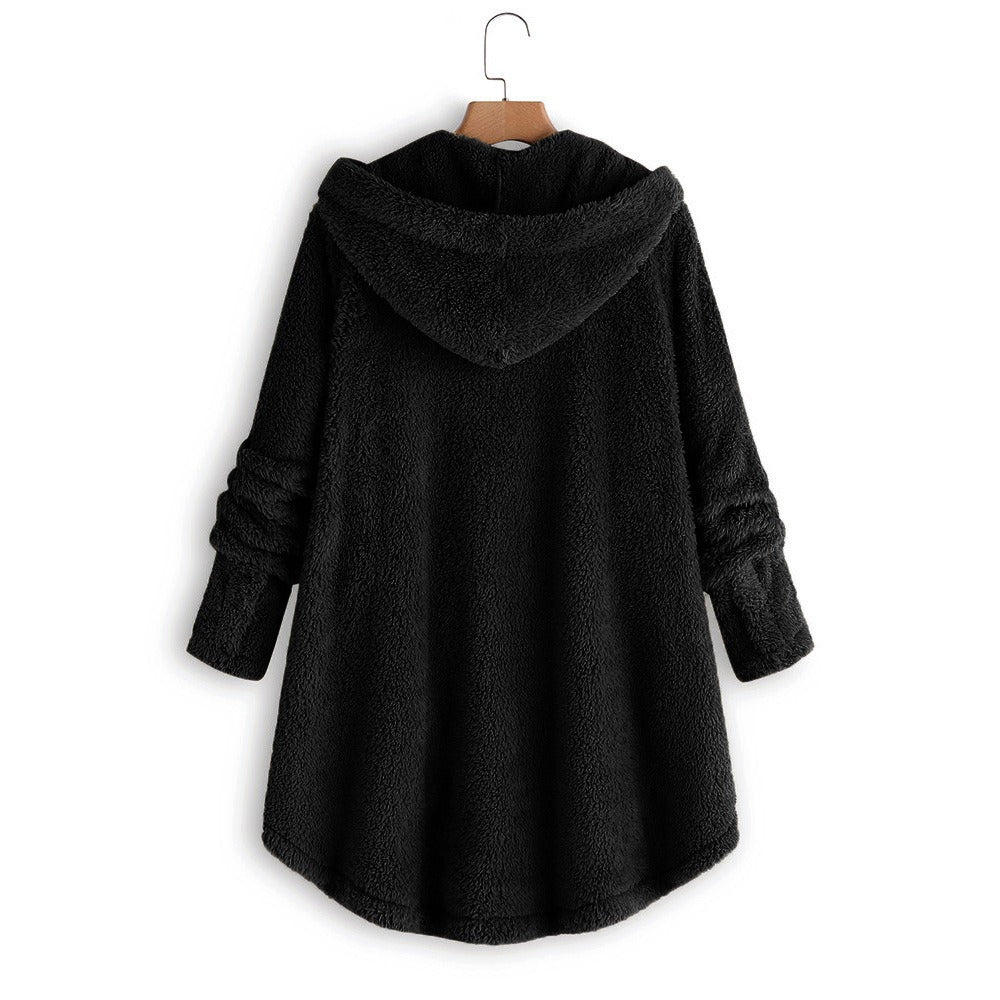 Solid Color Buttons Hooded Long Sleeves Warm Coat