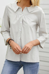 Solid Color Casual Round Neck Long Sleeves Blouse
