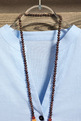 Solid Color Buttons V-neck Long Sleeves Blouse